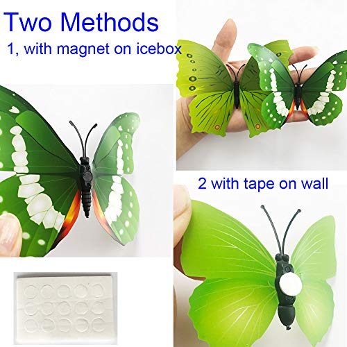 TVPHLLY 36pcs 3D Colorful Butterfly Wall Stickers DIY Art Decor Crafts for Party Nursery Classroom Offices Kids Girl Boy Baby Bedroom Bathroom Living Room Magnets and Glue Sticker Set1(Green-Single Wing) - Image 5