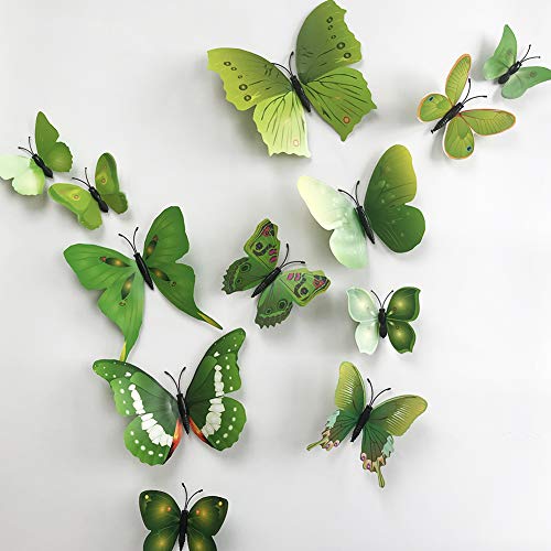 TVPHLLY 36pcs 3D Colorful Butterfly Wall Stickers DIY Art Decor Crafts for Party Nursery Classroom Offices Kids Girl Boy Baby Bedroom Bathroom Living Room Magnets and Glue Sticker Set1(Green-Single Wing) - Image 2
