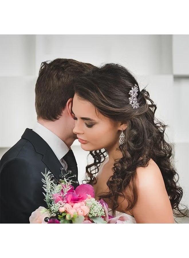 4 قطع من مشابك شعر العروس المرصعة بأحجار الراين، دبابيس شعر على شكل زهور، مشابك شعر للعروس مزينة باللؤلؤ والكريستال، دبابيس شعر أنيقة للعروس، إكسسوارات شعر للنساء والفتيات - Image 2