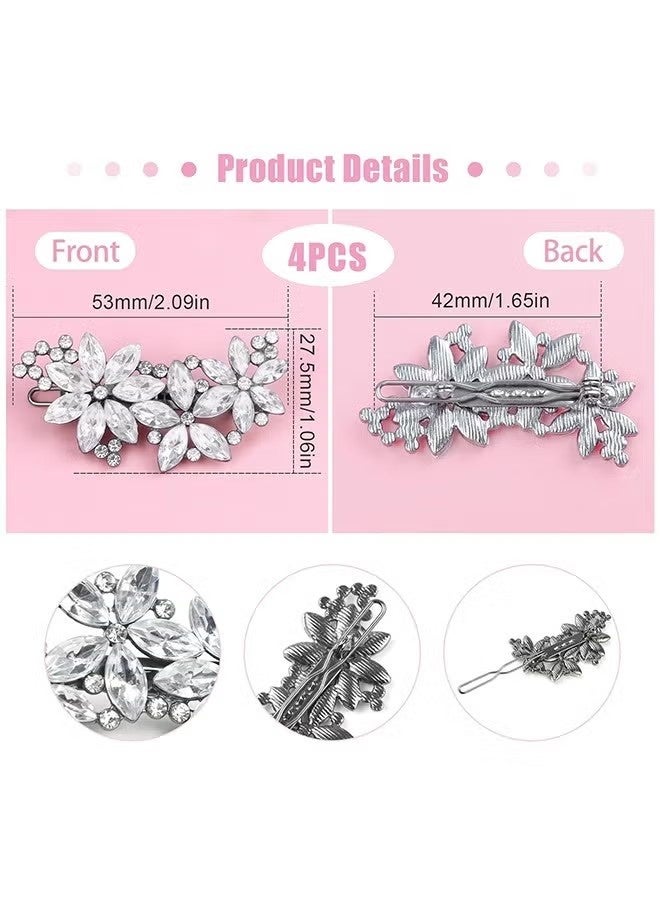 4 قطع من مشابك شعر العروس المرصعة بأحجار الراين، دبابيس شعر على شكل زهور، مشابك شعر للعروس مزينة باللؤلؤ والكريستال، دبابيس شعر أنيقة للعروس، إكسسوارات شعر للنساء والفتيات - Image 3