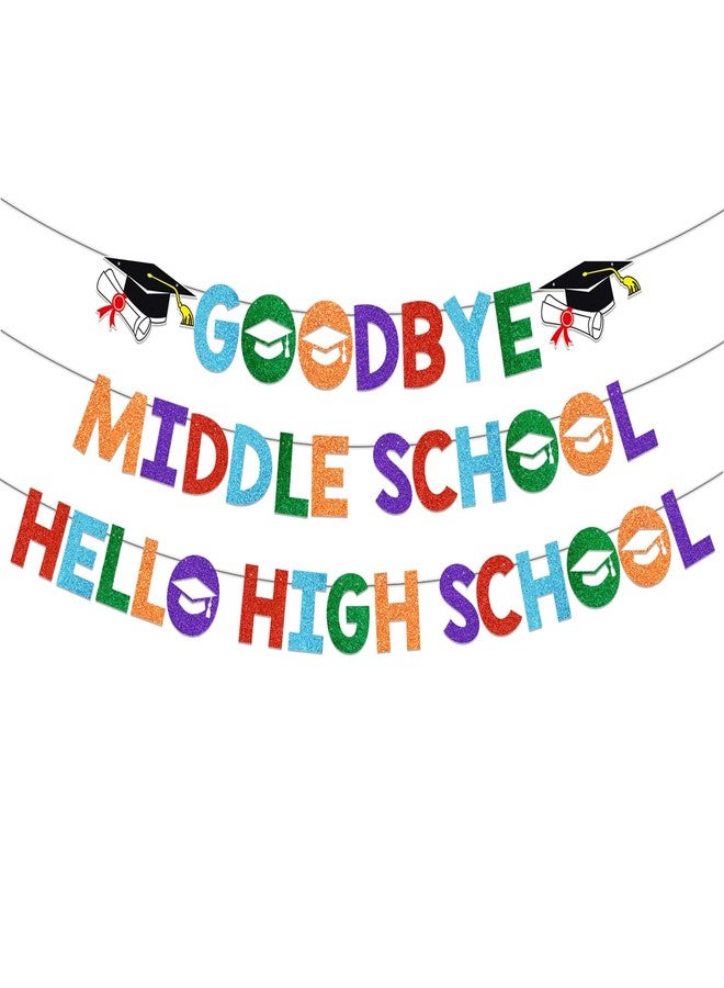Yavxzvbw Goodbye Middle Hello High School Banner 8th Grade Graduation Decorations Graduation Banner Class of 2026 for 8th Grad Graduation Party Decorations Glitter - Image 2