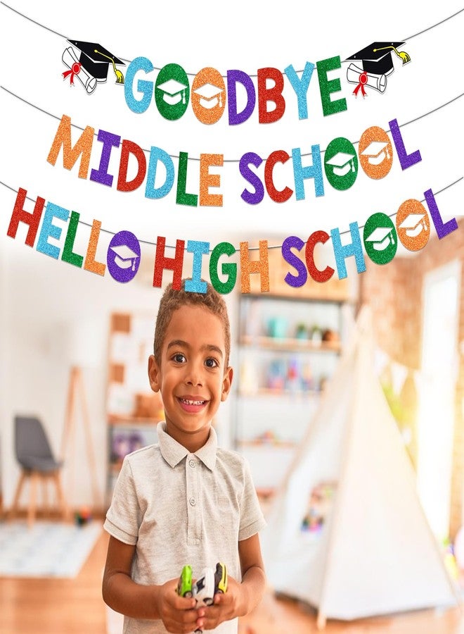 Yavxzvbw Goodbye Middle Hello High School Banner 8th Grade Graduation Decorations Graduation Banner Class of 2026 for 8th Grad Graduation Party Decorations Glitter - Image 4
