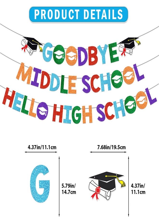 Yavxzvbw Goodbye Middle Hello High School Banner 8th Grade Graduation Decorations Graduation Banner Class of 2026 for 8th Grad Graduation Party Decorations Glitter - Image 3