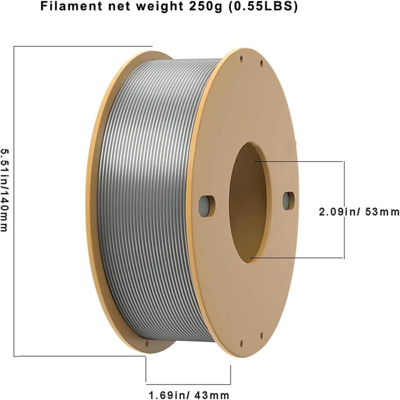 Compatible for Bambu Lab, Compatible for Creality – Silver Silk PLA 3D Printer Filament 1.75mm, 0.25KG - Image 2