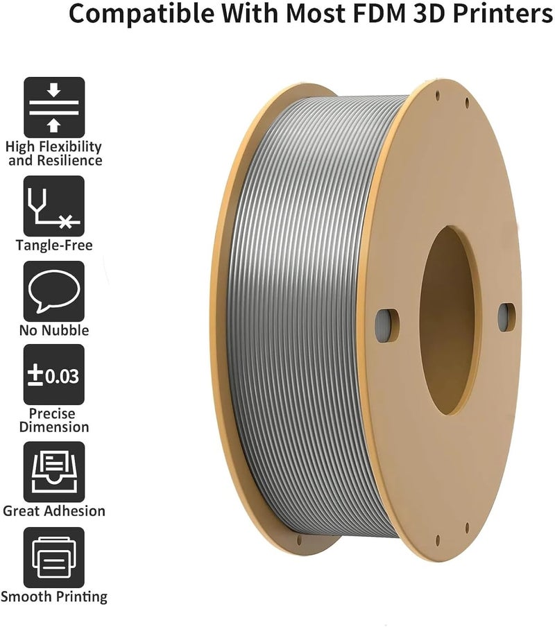 Compatible for Bambu Lab, Compatible for Creality – Silver Silk PLA 3D Printer Filament 1.75mm, 0.25KG - Image 4