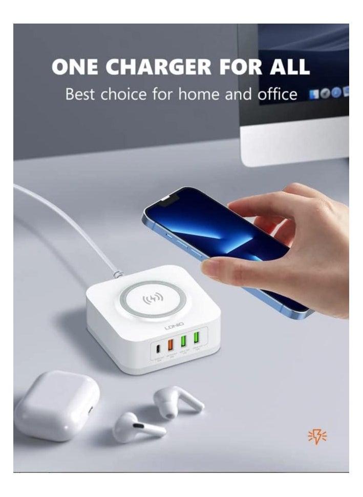 LDNIO - 32W Wireless Charger, LDNIO 5-in-1 Multi-Device Wireless Charging Station, 15W Max Qi-Certified Wireless Charger & 20W USB-C Port Fast Charger Compatible with iPhone, iPad, AirPods, Samsung, Tablet - Image 1