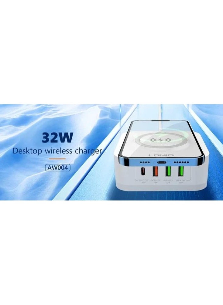 LDNIO - 32W Wireless Charger, LDNIO 5-in-1 Multi-Device Wireless Charging Station, 15W Max Qi-Certified Wireless Charger & 20W USB-C Port Fast Charger Compatible with iPhone, iPad, AirPods, Samsung, Tablet - Image 1