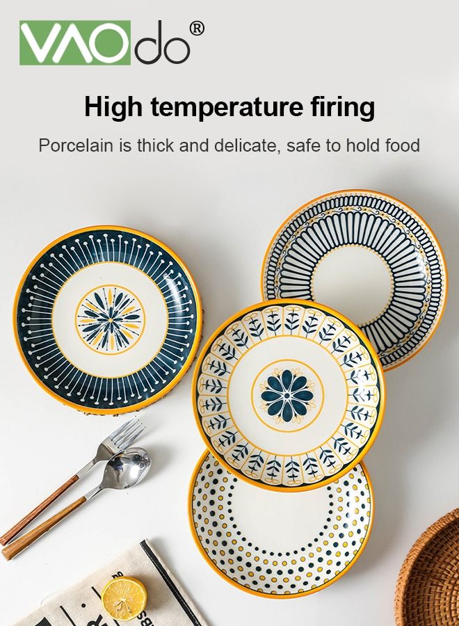 VAOdo 4PCS Retro-style Dinner Plate Microwaveable Steamable 8 Inches Lead-free and Cadmium-free Healthy Color Glaze Thickened Design Anti-scalding and Non-slip Steak Plate - Image 3