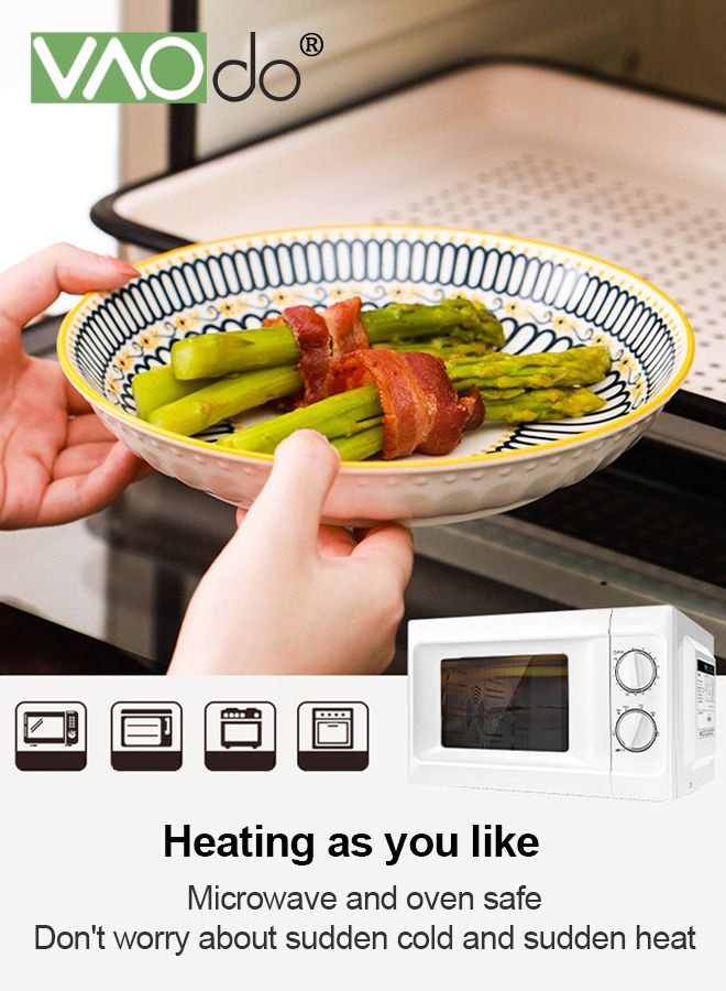 VAOdo 4PCS Retro-style Dinner Plate Microwaveable Steamable 8 Inches Lead-free and Cadmium-free Healthy Color Glaze Thickened Design Anti-scalding and Non-slip Steak Plate - Image 4