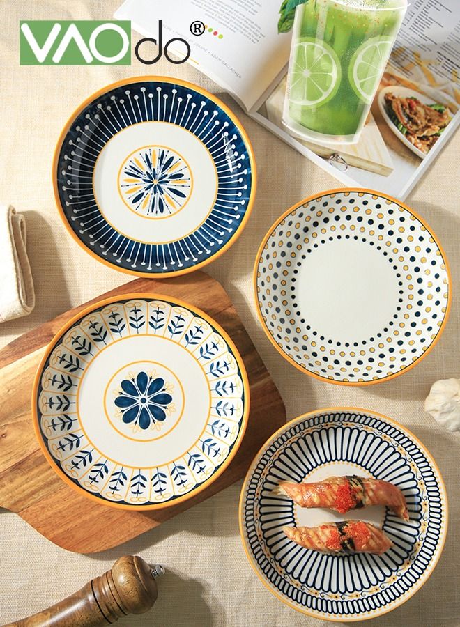 VAOdo 4PCS Retro-style Dinner Plate Microwaveable Steamable 8 Inches Lead-free and Cadmium-free Healthy Color Glaze Thickened Design Anti-scalding and Non-slip Steak Plate - Image 2
