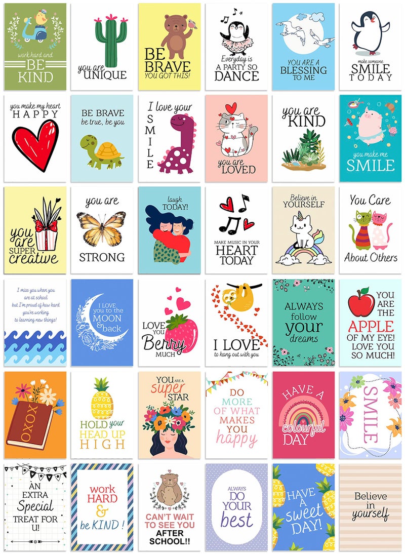 Inkdotpot 36 Cards Lunch Box Notes For Kids, Daily Inspirational Lines Happy Thoughts For Children, Students, Positive Affirmations Encouragement, Fun Lunch Notes (Motivational Theme) - Image 1