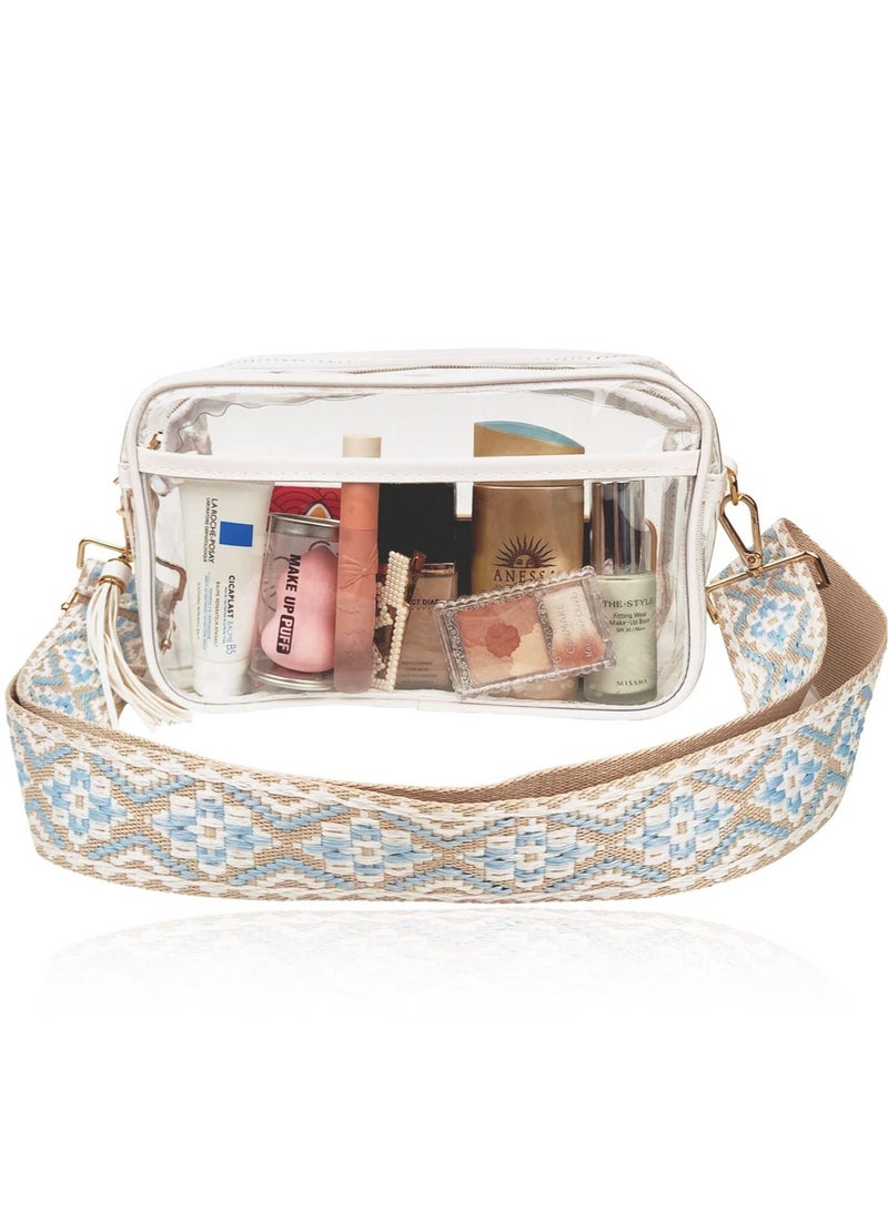 Excefore حقيبة ظهر شفافة معتمدة من ستاديوم مع حزام جيتار، حقيبة ظهر شفافة، حقيبة ظهر شفافة غير رسمية على الصدر للنساء والفتيات، مثالية للرياضة والمهرجانات الموسيقية والمشي لمسافات طويلة والحفلات الموسيقية (أبيض) - Image 1