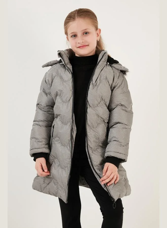 Lela Lela Plush Lined Collar Faux Fur Detachable Hooded Winter Coat Girl's COAT 5761905