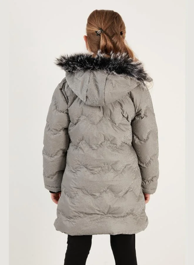 Lela Lela Plush Lined Collar Faux Fur Detachable Hooded Winter Coat Girl's COAT 5761905