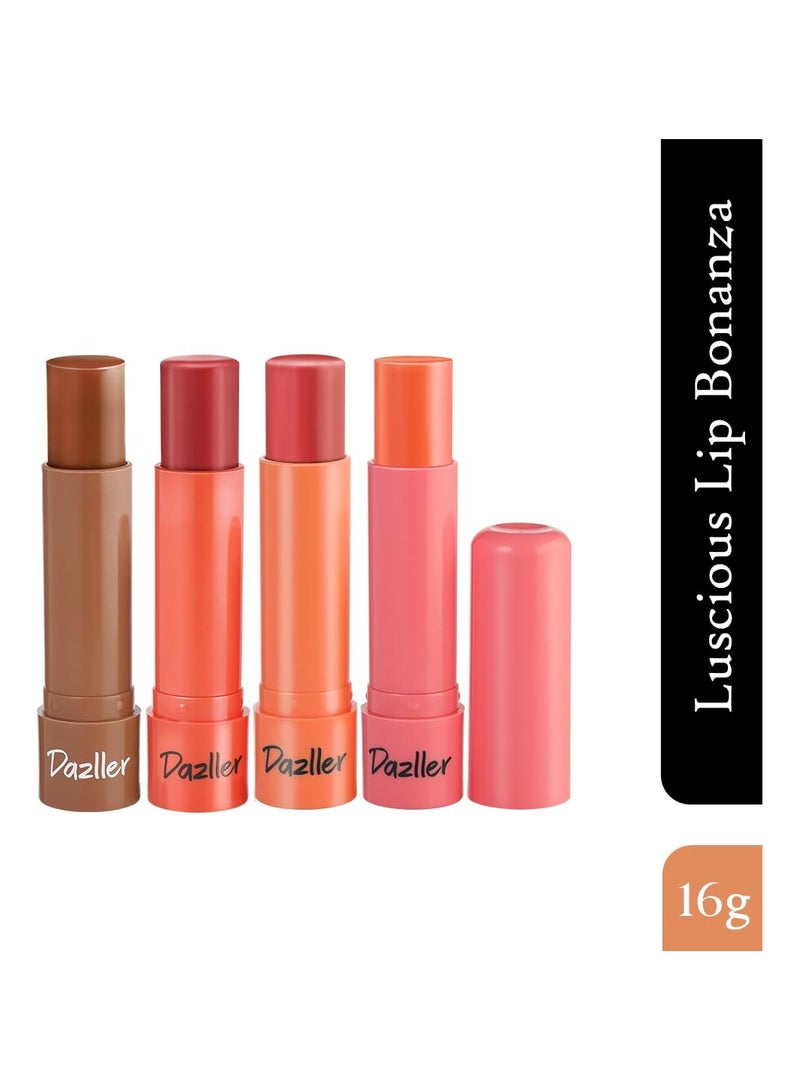 Dazller Lip Bonanza Lip Balms Pack of 4 Glossy Tint Soothes Nourishes with Natural Extracts for Soft Lips - Image 2