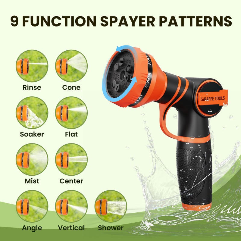 Giraffe Tools Non-Expandable Garden Hose 25FT 1/2â€ Lightweight Flexible Water Hoses Burst 600 psi with 9 Spray Function Nozzle Heavy Duty Hose - Image 4