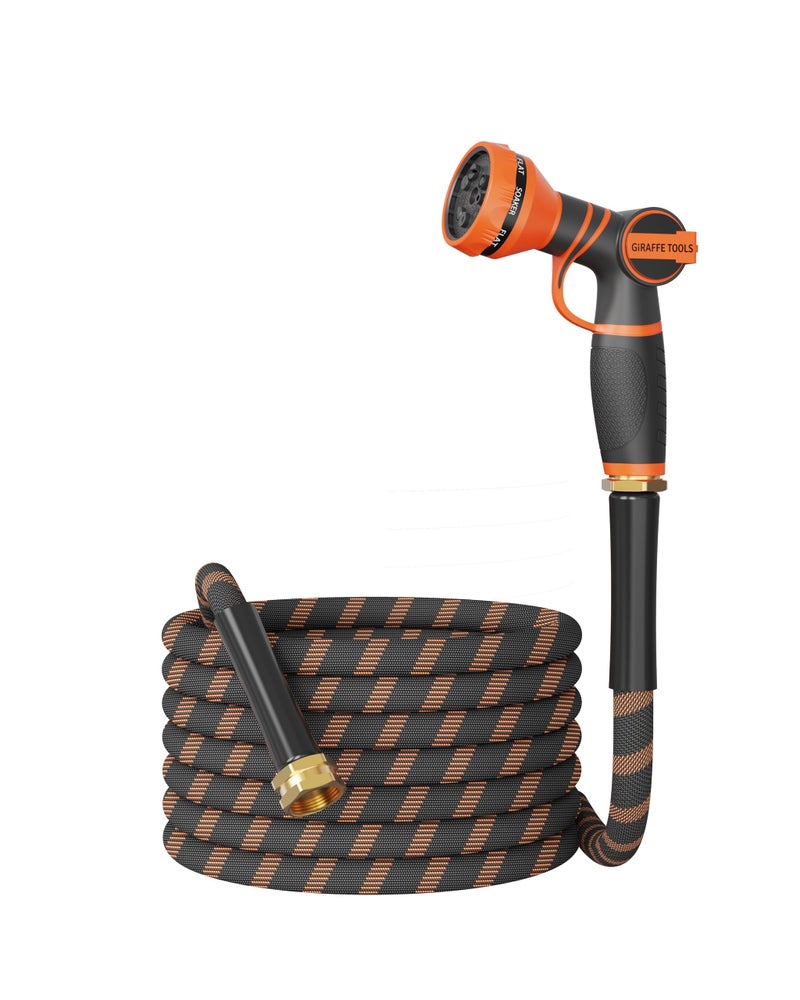 Giraffe Tools Non-Expandable Garden Hose 25FT 1/2â€ Lightweight Flexible Water Hoses Burst 600 psi with 9 Spray Function Nozzle Heavy Duty Hose - Image 1