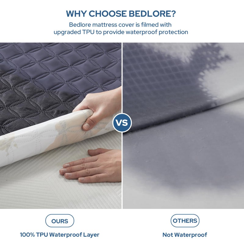 BEDLORE Waterproof Mattress Protector, Twin Size Noiseless Mattress Pad with Deep Pocket 6"-15" Depth, Soft Breathable Bed Mattress Cover Washable for Home, Bedroom, Hotel (Navy Blue) - Image 2
