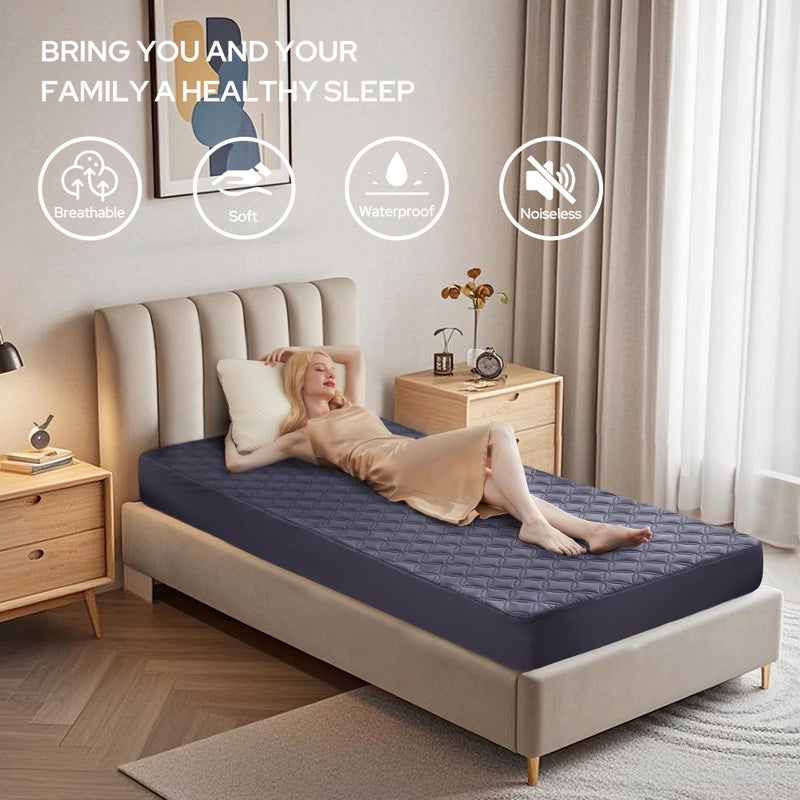 BEDLORE Waterproof Mattress Protector, Twin Size Noiseless Mattress Pad with Deep Pocket 6"-15" Depth, Soft Breathable Bed Mattress Cover Washable for Home, Bedroom, Hotel (Navy Blue) - Image 3
