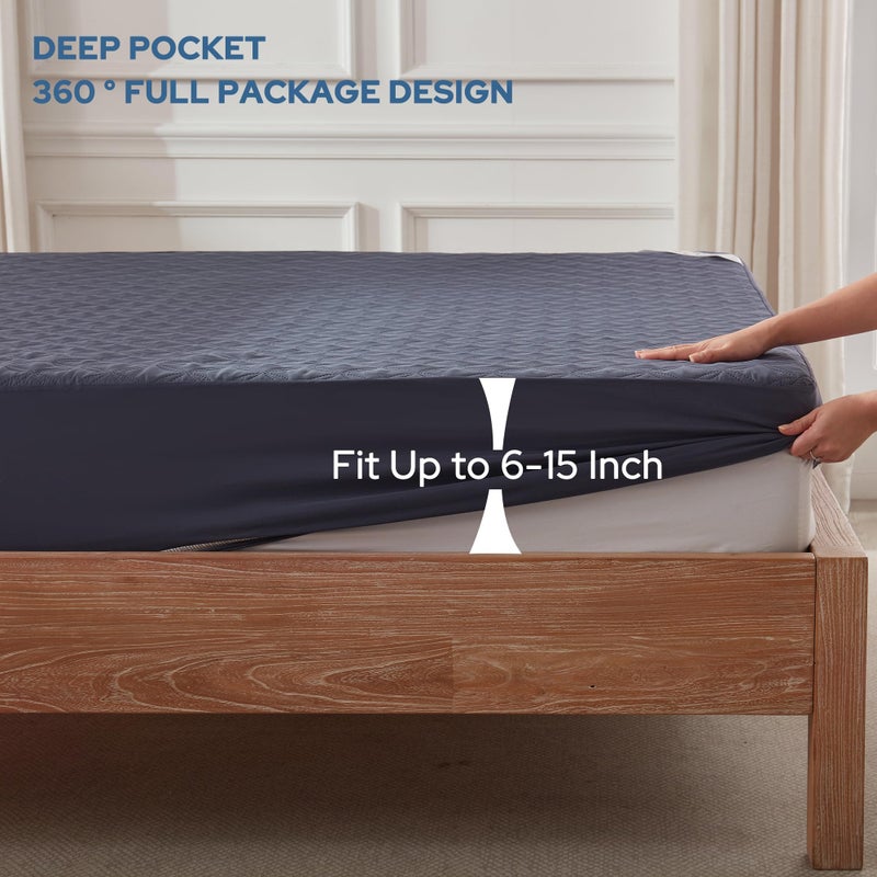 BEDLORE Waterproof Mattress Protector, Twin Size Noiseless Mattress Pad with Deep Pocket 6"-15" Depth, Soft Breathable Bed Mattress Cover Washable for Home, Bedroom, Hotel (Navy Blue) - Image 4