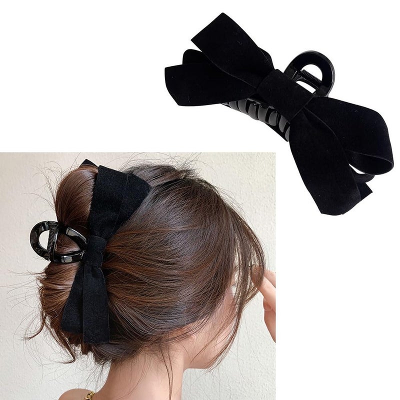 RFTWXHPN Black Velvet Bowknot Hair Claw Clip for Women Girls Nonslip Bow Claw Clamps for Thick Thin Hair