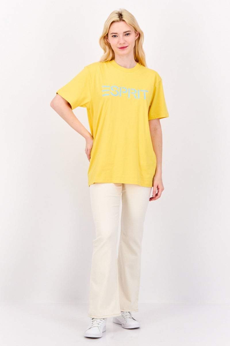 ESPRIT Women Crew Neck Short Sleeve Brand Logo T-Shirt, Yellow - Image 4
