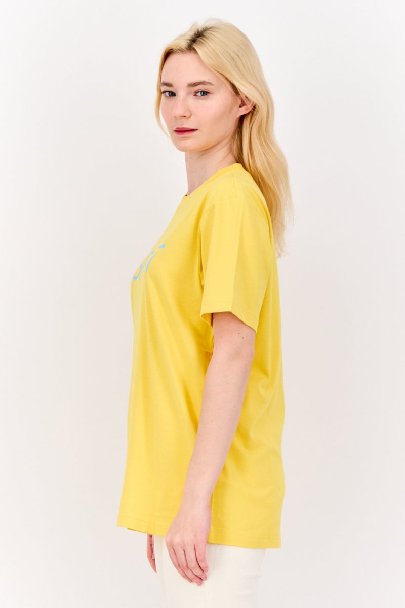 ESPRIT Women Crew Neck Short Sleeve Brand Logo T-Shirt, Yellow - Image 2