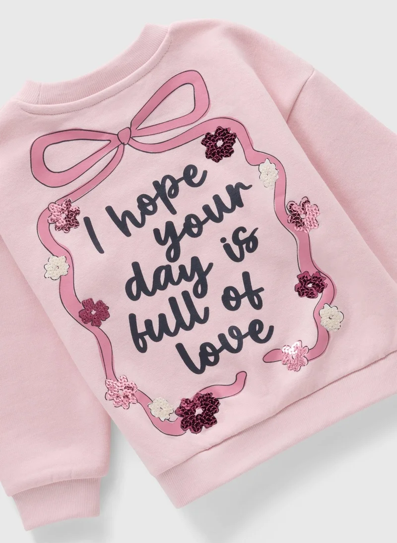 Matalan Girls Pink Bow Floral Sweatshirt & Flare Set