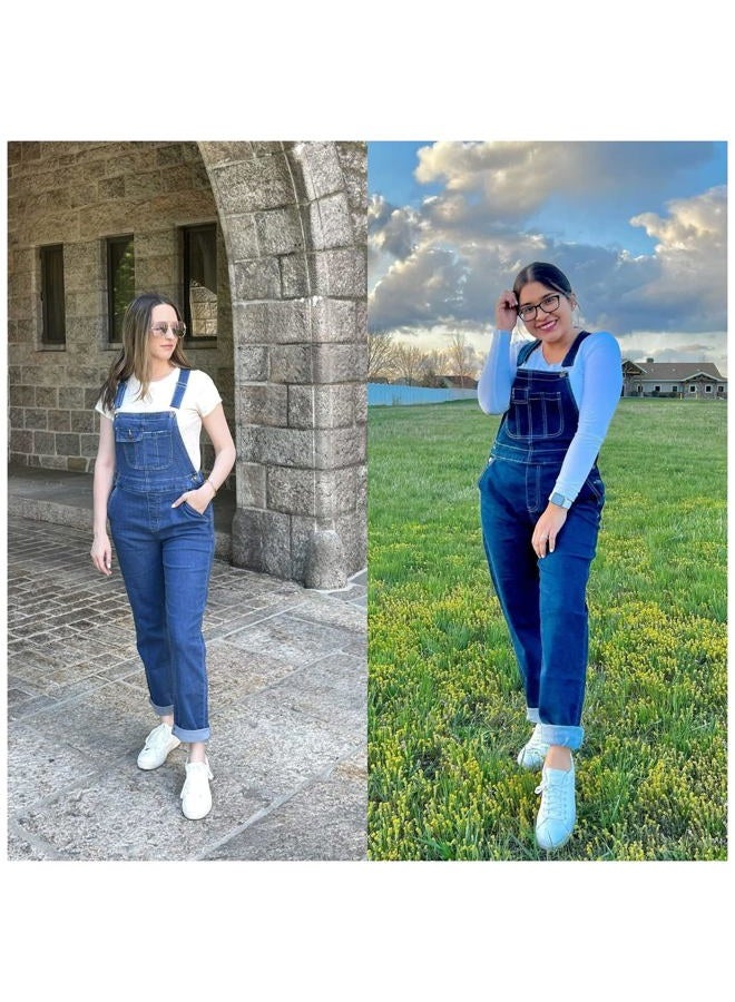 Vetinee سروال جينز نسائي فضفاض بقصة مستقيمة مع حمالات، أزرق إنديغو، متوسط - Image 3
