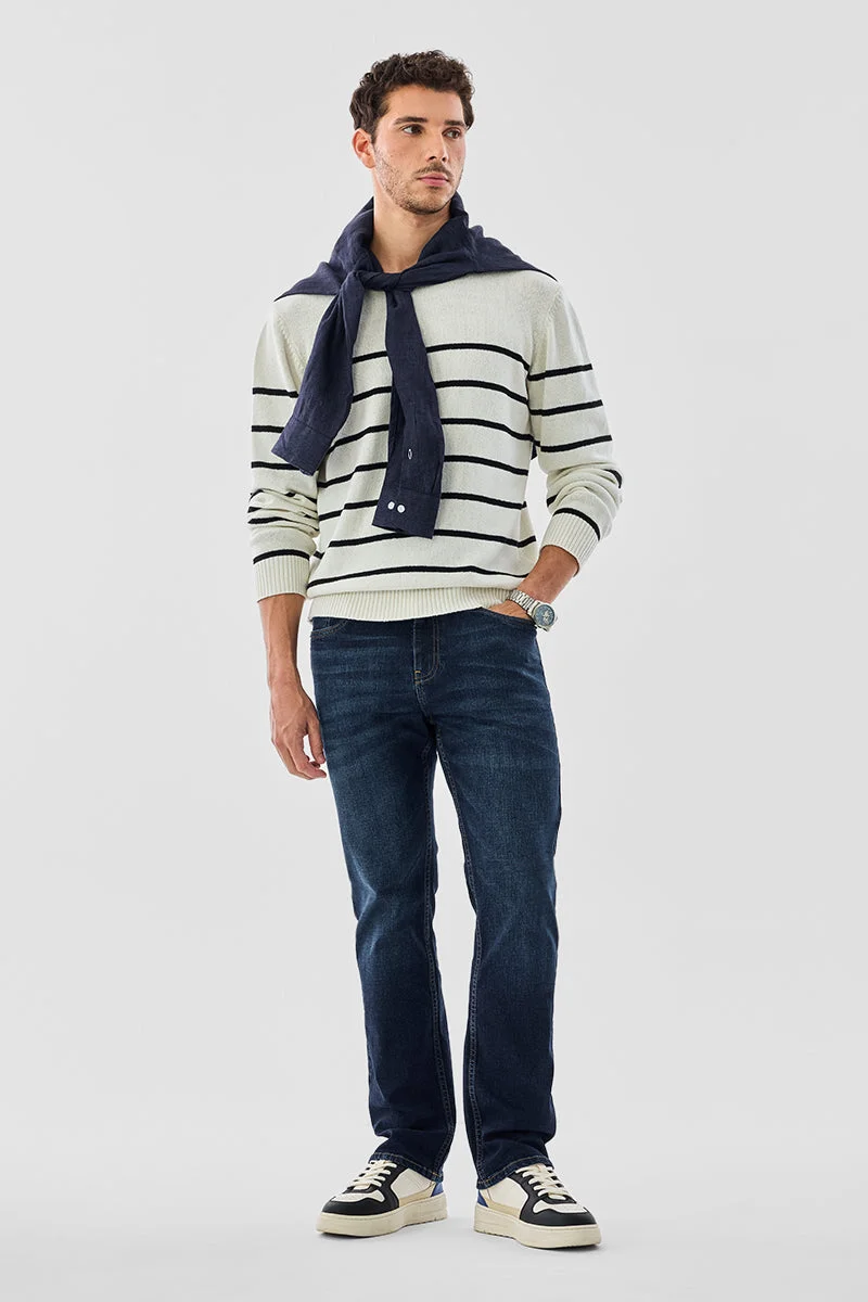 سنيتش White Striped Long Sleeve Regular Fit Sweater