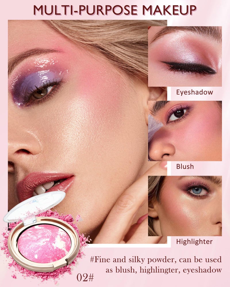 LYSdefeu Baked Powder Blush, Glow Marbleized Blush Powder Palette,Lightweight Shimmery Facail Blusher for Face Cheeks,Eyeshadow & Highlight,Makeup Gift for Women rubores de maquillaje(0.49Ounce)-02 - Image 2