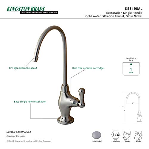 Kingston Brass Gourmetier KS3198AL Restoration Single Handle Water Filtration Faucet, Brushed Nickel, 10.81 x 4.63 x 1.75 - Image 3