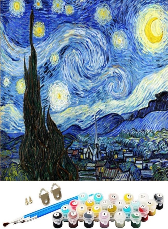Wowdecor Paint by Numbers Kits for Adults Kids, DIY Number Painting - Starry Night by Van Gogh Beautiful Sky 40 x 50 cm Stamped Canvas (No Frame) - Image 1