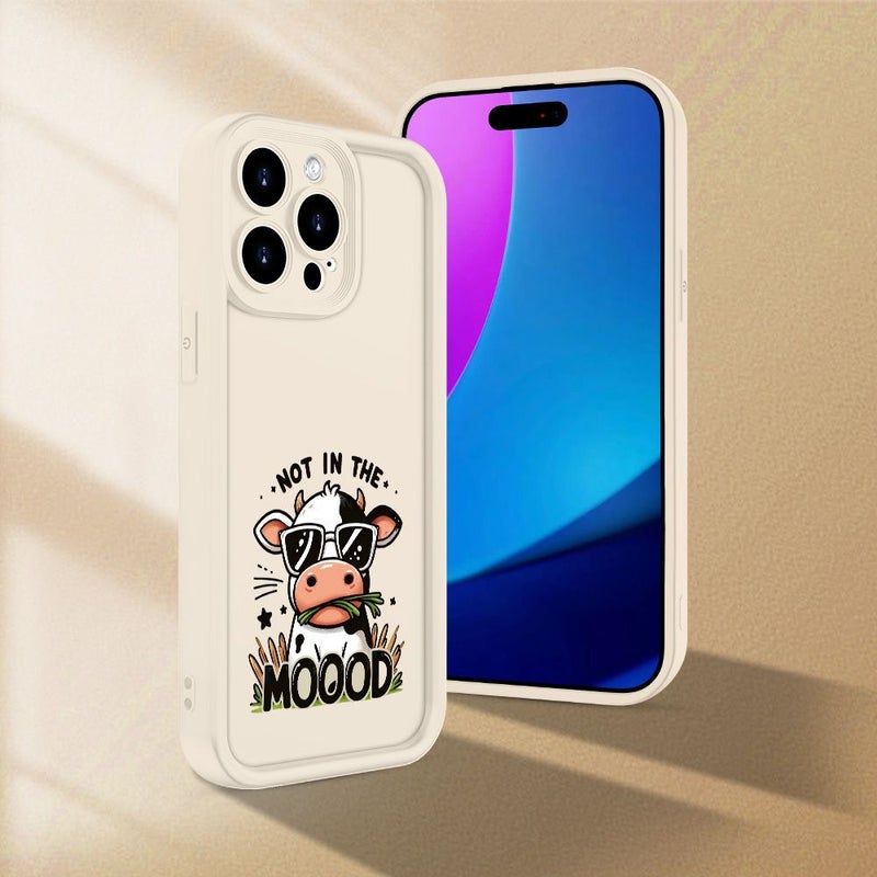 غلاف هاتف بلون العاج الأبيض بنمط البقر ليس في المزاج لجهاز iPhone 14 Pro Max - Image 1