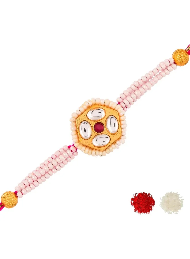 VOYLLA Faux Kundan And White Pearls Thread Rakhi For Brother