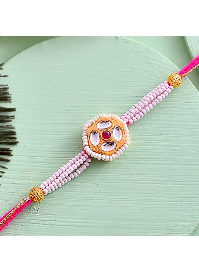 VOYLLA Faux Kundan And White Pearls Thread Rakhi For Brother