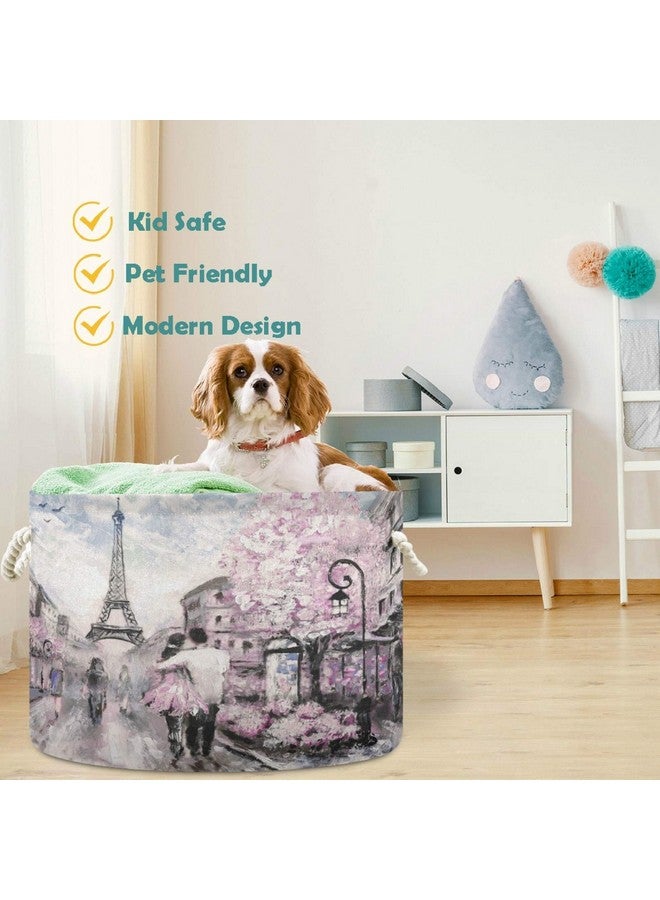 visesunny Storage Basket Oil Painting Paris Nursery Hamper Canvas Fabric Toy Storage Organizer Bin Storage Box Laundry Basket for Kid Rooms,Playroom,Shelves,Toy Basket - Image 3