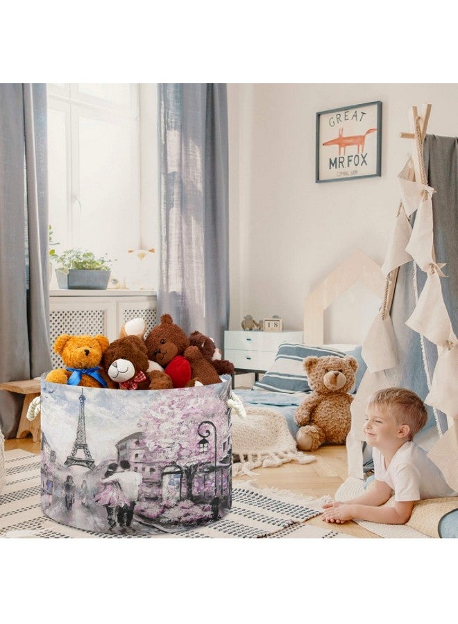 visesunny Storage Basket Oil Painting Paris Nursery Hamper Canvas Fabric Toy Storage Organizer Bin Storage Box Laundry Basket for Kid Rooms,Playroom,Shelves,Toy Basket - Image 4