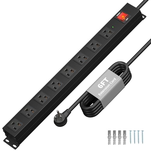 KF 8 Outlet Heavy Duty Power Strip Surge Protector, 2100J Surge Protection Metal Power Strip, 15A/1875W Mountable Power Strips with Upgraded Switch, 14AWG 6FT Extension Cord, Black - Image 1
