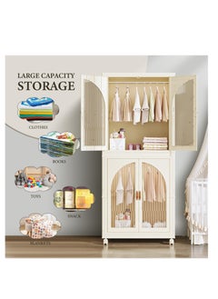 Generic Portable Kids Closet Children's Wardrobe Collapsible Plastic Large Baby Clothes Cabinet Bedroom Nursery Armoire Quick Install Toddler Dresser with Hanging Rod and Door,Large 2 Cubes,White  - Image 3