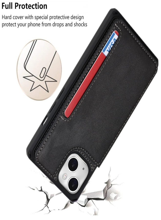 iCoverCase Compatible with iPhone 13 Wallet Case with Card Holder and Wrist Strap, PU Leather Card Slots Kickstand Double Magnetic Clasp Shockproof Case 6.1 Inch (Black) - Image 5