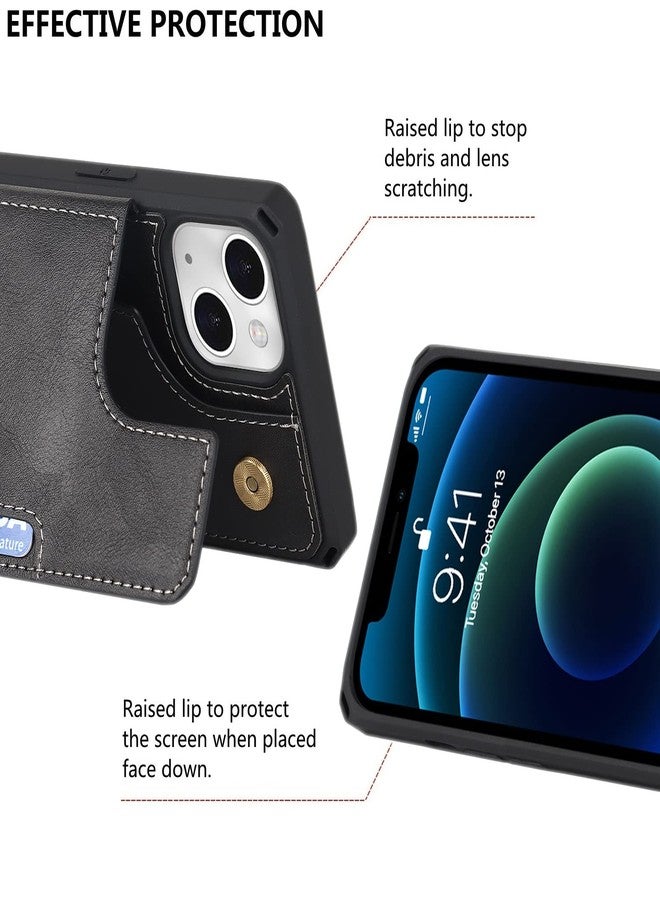 iCoverCase Compatible with iPhone 13 Wallet Case with Card Holder and Wrist Strap, PU Leather Card Slots Kickstand Double Magnetic Clasp Shockproof Case 6.1 Inch (Black) - Image 4