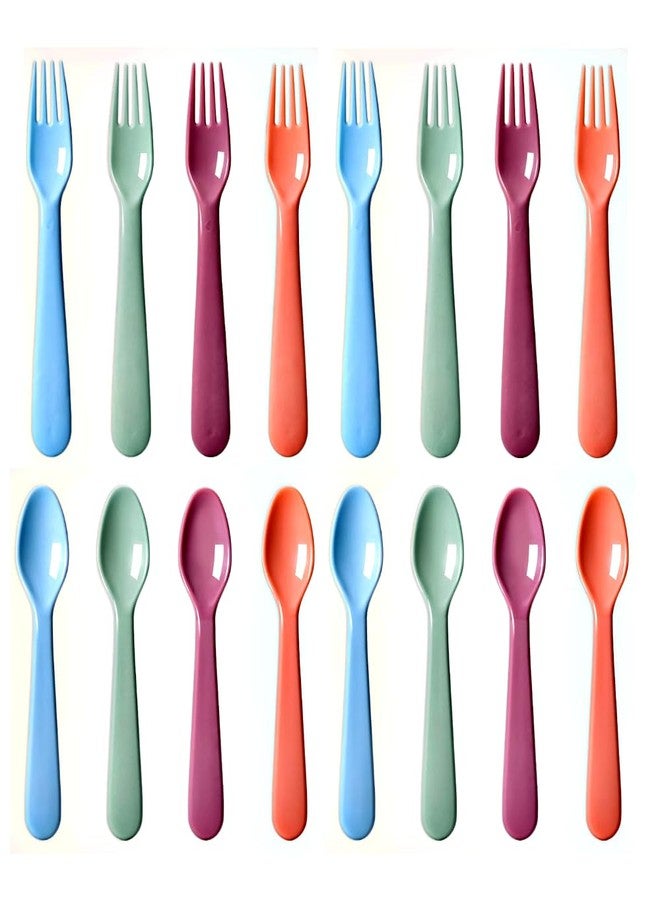 ChaLeeMoo 16Pcs Kids Plastic Utensils Kids Forks and Spoons Set, Multicolor Toddler Utensils, Reusable Kids Silverware Cutlery Set, Ideal for School Lunch Box, Camping, Travel, Party Favors BPA Free - Image 1
