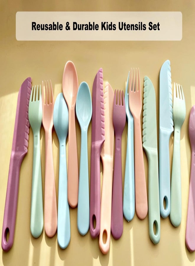 ChaLeeMoo 16Pcs Kids Plastic Utensils Kids Forks and Spoons Set, Multicolor Toddler Utensils, Reusable Kids Silverware Cutlery Set, Ideal for School Lunch Box, Camping, Travel, Party Favors BPA Free - Image 2