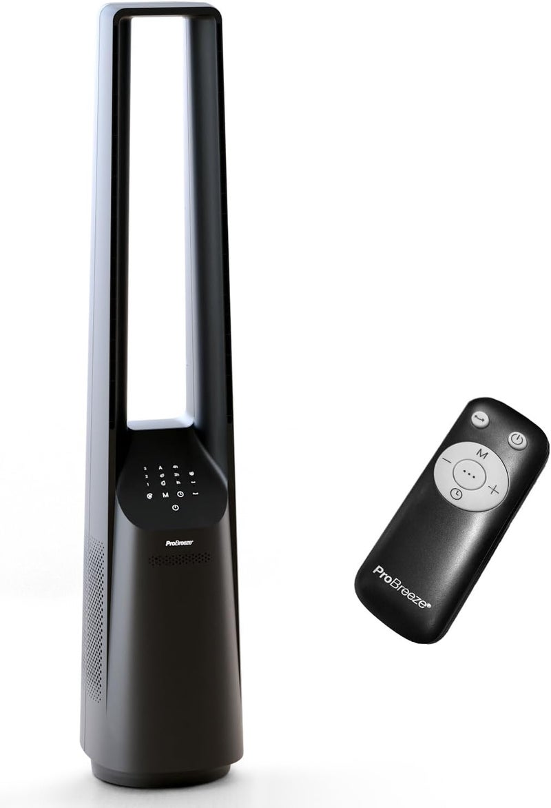 Pro Breeze 40 inch Bladeless Tower Fan with DC Motor - Ultra Quiet Fan with Remote Control, LED Display, 6 Fan Speeds, 5 Operation Modes, 60° Automatic Oscillation & 7H Timer - Black - Image 1