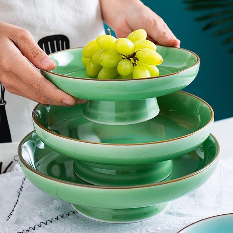 Kelendle Ceramic Footed Bowl Round Pedestal Bowl Decorative Fruit Dish Holder Dessert Display Stand for Kitchen Counter Centerpiece Table Decor Serving Fruit Tray - Image 2