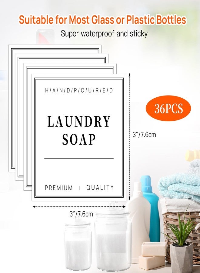 TESWEY 36PCS Laundry Room Labels Set, Waterproof Laundry Labels for Jars Containers, Minimalist PVC Label Stickers for Laundry Room Organization, with DIY Blank Labels（White） - Image 3