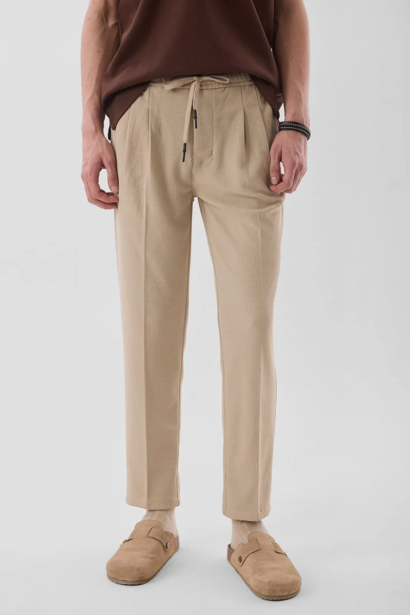 SNITCH Beige Mid Rise Slim Fit Trousers