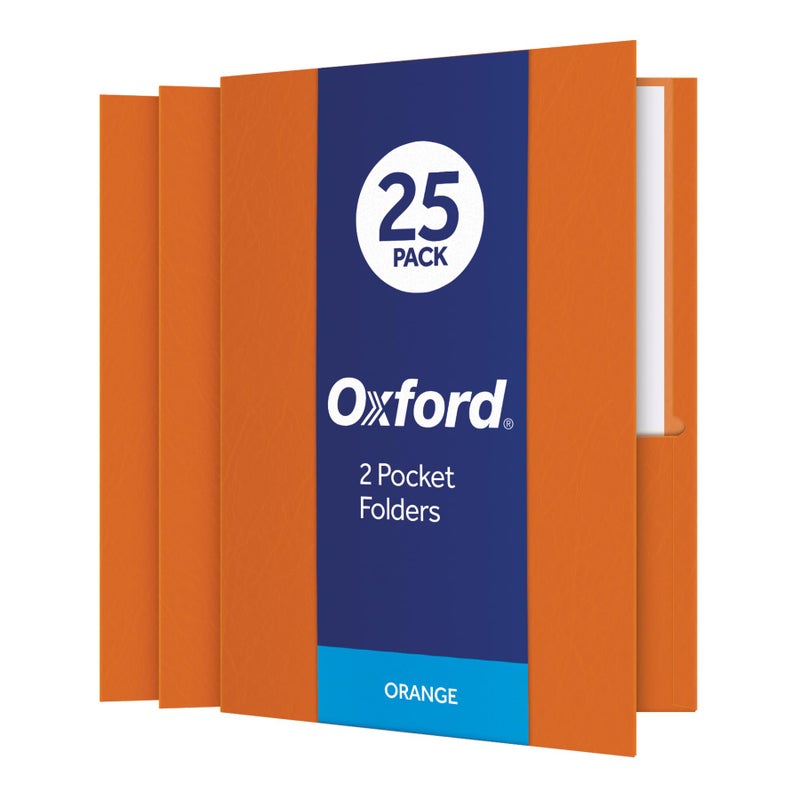 Oxford Twin-Pocket Folders, Textured Paper, Letter Size, Orange, Holds 100 Sheets, Box of 25 (57510EE) - Image 1