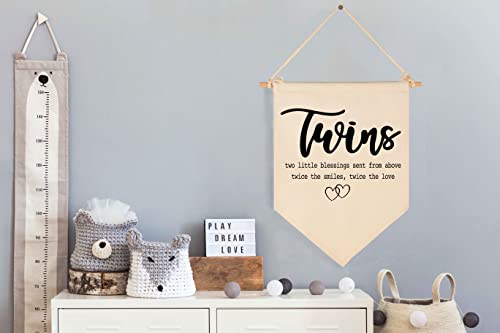 FYSIA Twin Room Sign-Twins Two Little Blessings-Canvas Hanging Pennant Flag Banner Wall Sign Decor Gift for Nursery Baby Kids Boy Girl Newborn Nephew Teen Bedroom Playroom Front Door-Birthday Christmas Gift - Image 2